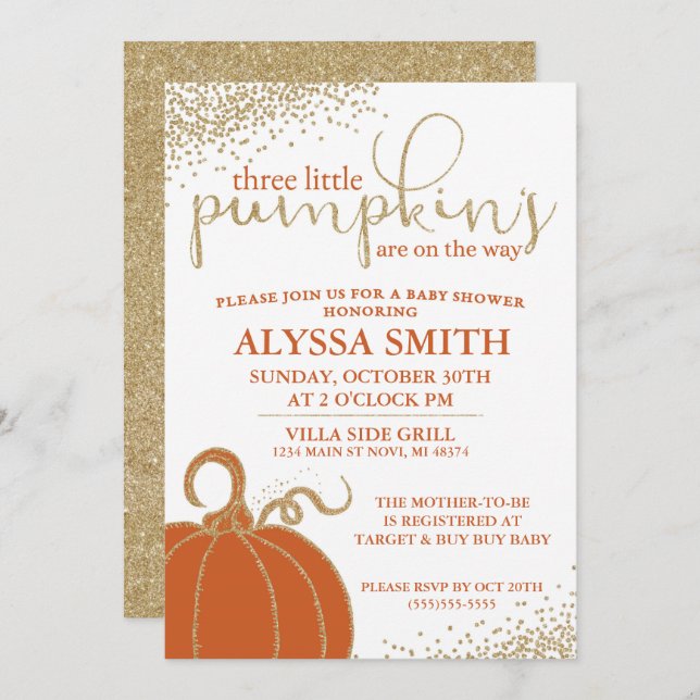 Three Little Pumpkins Fall Baby Shower Invitation (Front/Back)