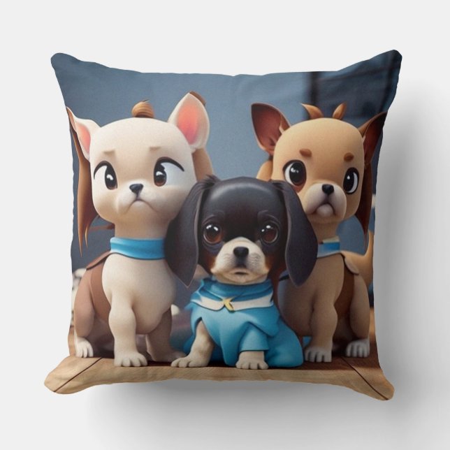 Three little puppies modern contemporary  throw pillow (Front)