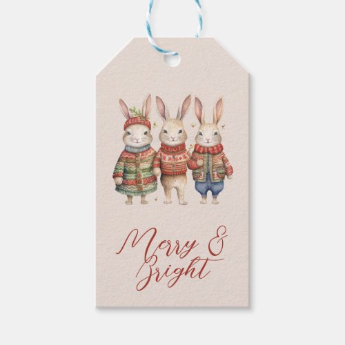 Three Little Rabbits Cute Animal Christmas Holiday Gift Tags