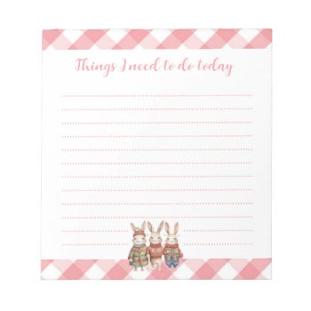 Three Little Rabbits Cute Pink Gingham To Do List  Notepad by FidesDesign at Zazzle