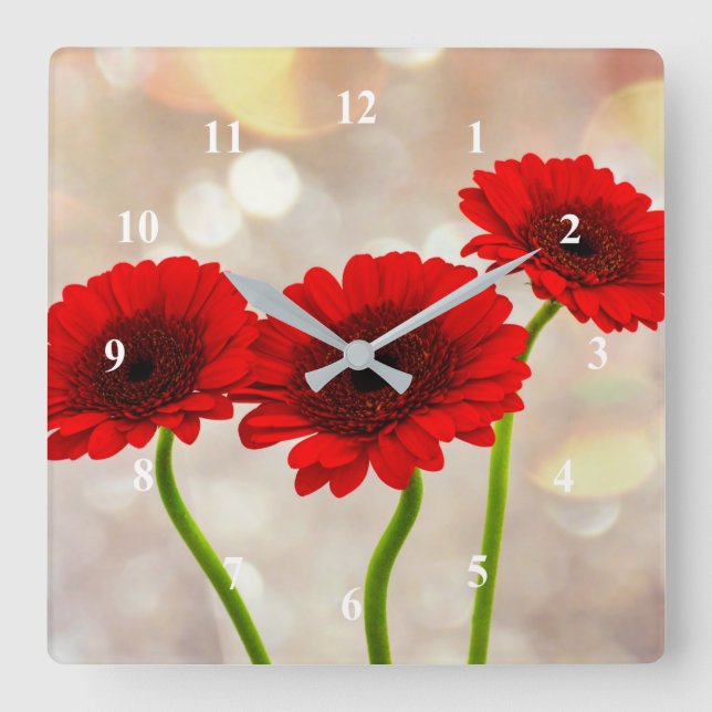 Three Little Red Gerberas Acrylic wall clock (Front)