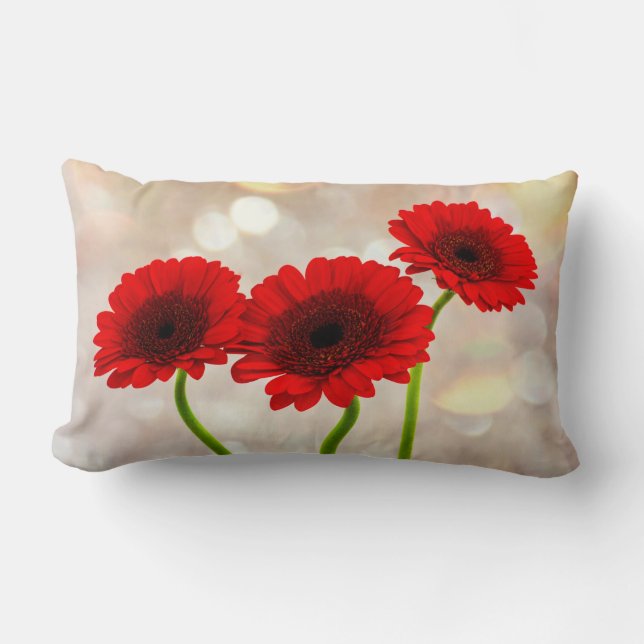 Three Little Red Gerberas Lumbar Pillow (Front)