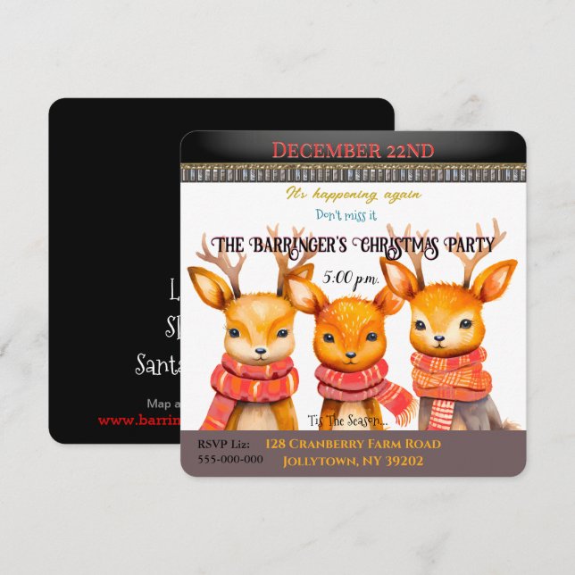  Three Little Reindeer Christmas Party Invitation (Front/Back)