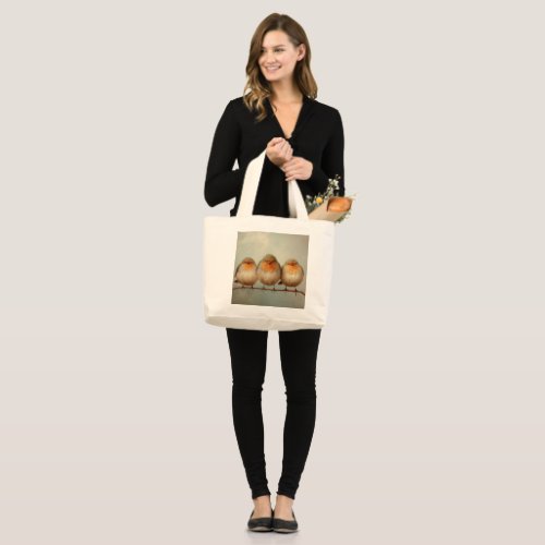 Three Little Robins Large Tote Bag