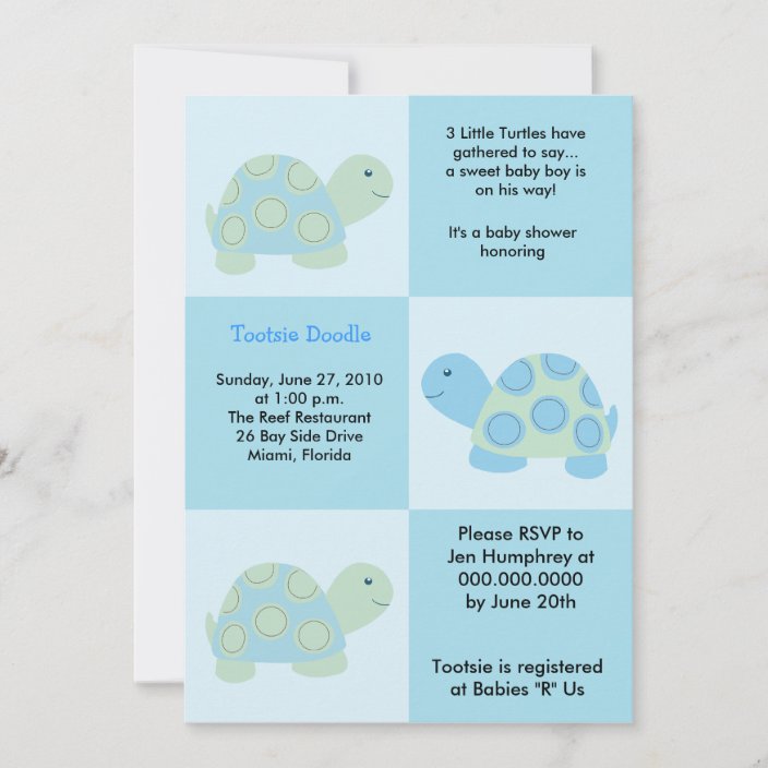 Three Little Turtles Mod Turtle 5x7 Baby Shower Invitation