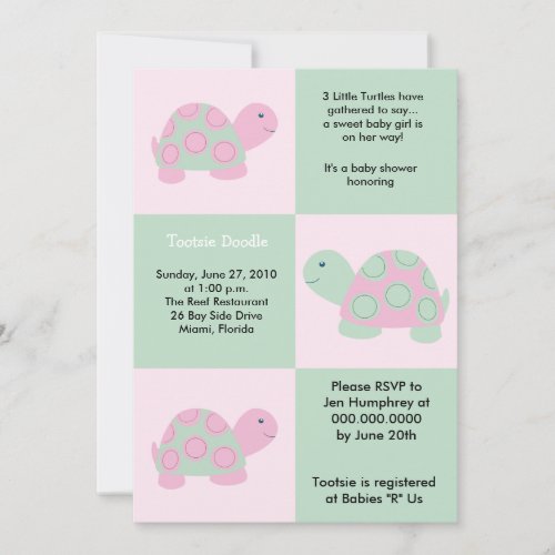 Three Little Turtles Mod Turtle 5x7 Baby Shower Personalized Announcements