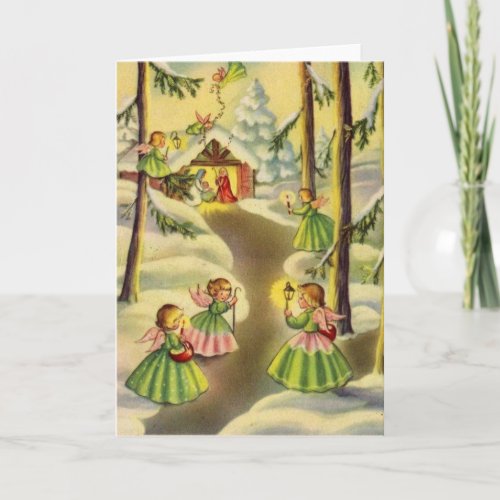 Three Little Vintage Christmas Angels Holiday Card