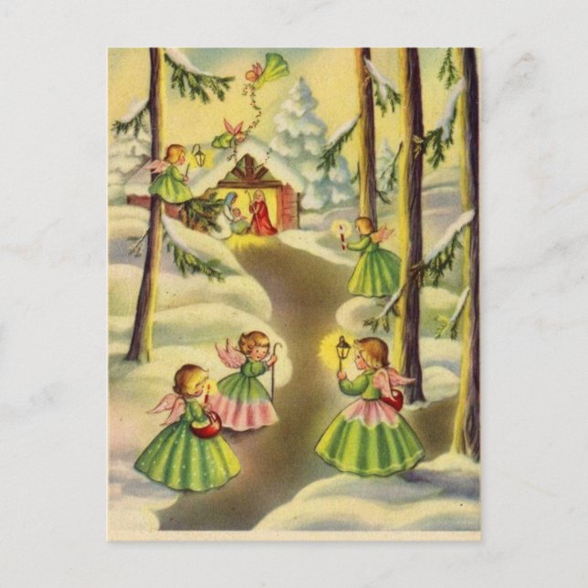 Three Little Vintage Christmas Angels Holiday Postcard (Front)