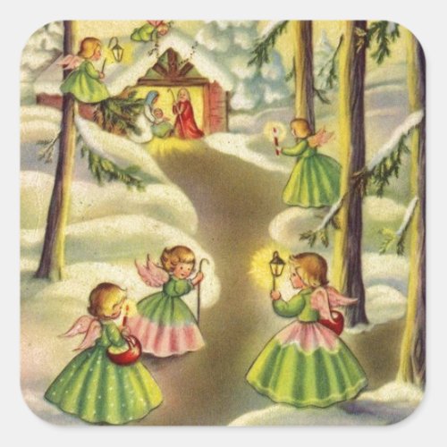 Three Little Vintage Christmas Angels Square Sticker