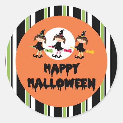 Three Little Witches Happy Halloween Classic Round Sticker