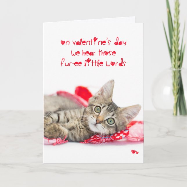 Three little words kitten Valentine Holiday Card (Front)
