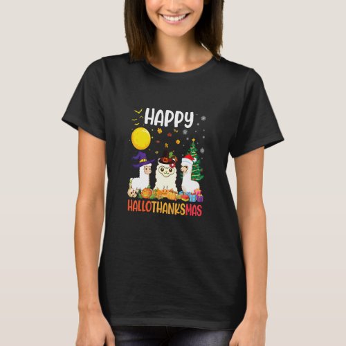 Three Llama Dabbing Dance Together Happy Hallothan T_Shirt