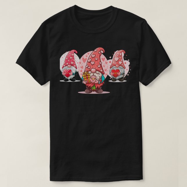 Three Lovely Gnomes Valentins Day Gnome Funny Love T-Shirt (Design Front)