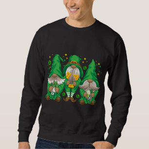 Three Lucky Gnome Shamrock Beer Drinking Saint Pat Sweatshirt