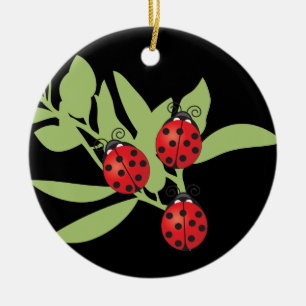 Three Lucky Ladybugs Ceramic Ornament
