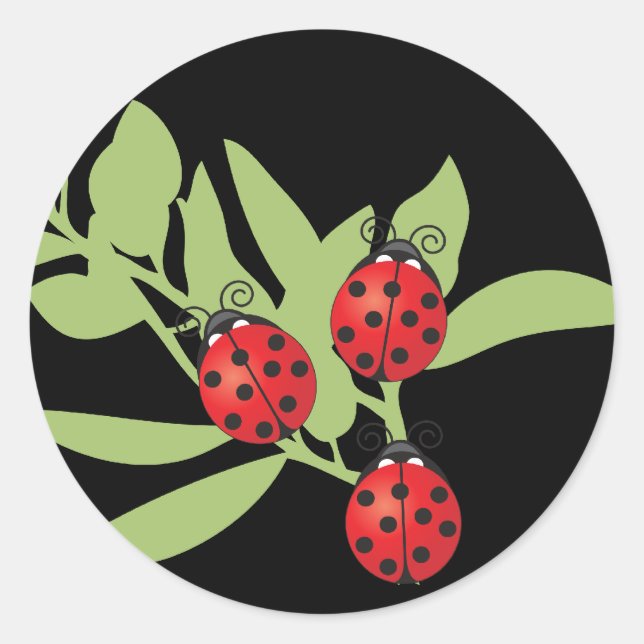Three Lucky Ladybugs Classic Round Sticker (Front)
