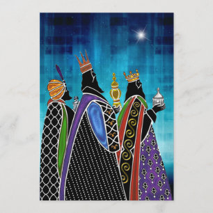 Three Magi Bearing Gifts Under Starry Sky Invitation