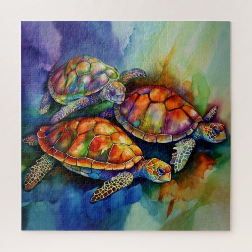 Three Magnificent Turtles Migrate in Stormy Seas Jigsaw Puzzle