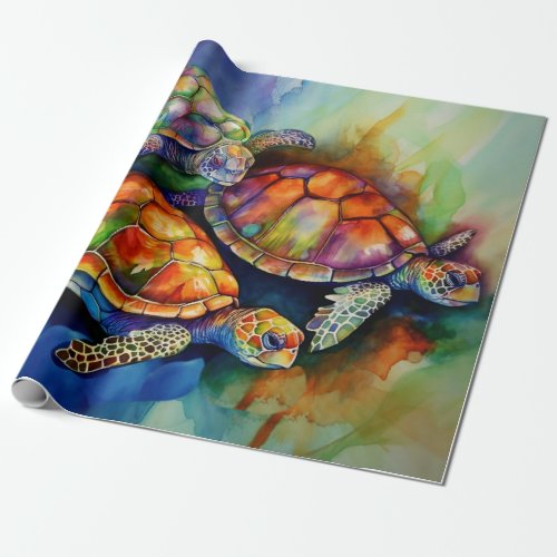 Three Magnificent Turtles Migrate in Stormy Seas Wrapping Paper