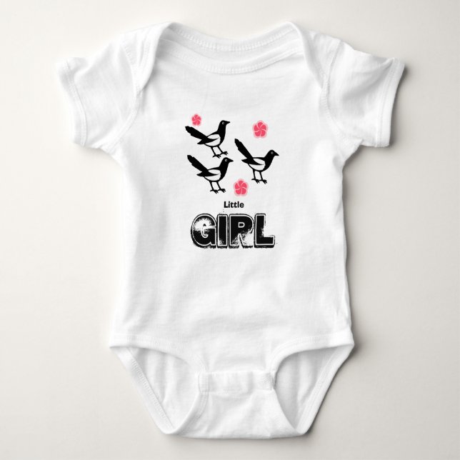Three magpies baby little girl bodysuit vest pink (Front)