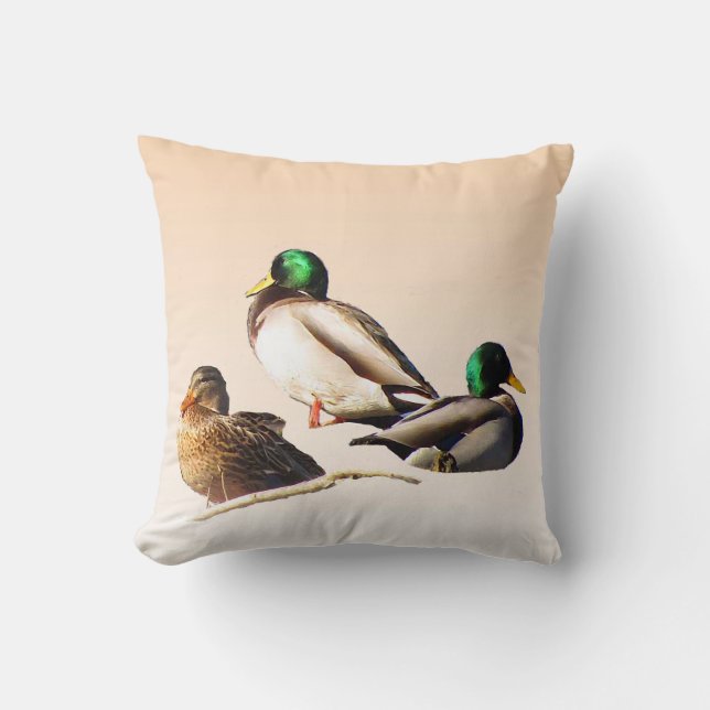 Three Mallard Ducks Throw Pillow (Front)