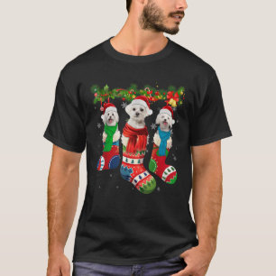 Three Maltese Dogs In Christmas Socks T-Shirt