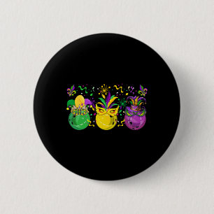 Three Mardi Gras Bowling Masked Jester Hats Parade Button