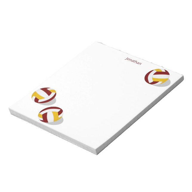 three maroon gold volleyballs personalized notepad (Rotated)