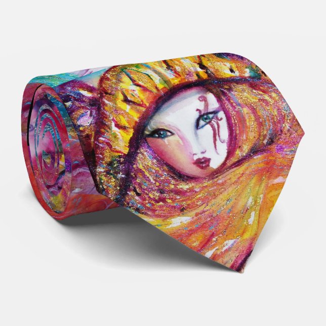 THREE MASQUERADE MASKS Venetian Carnival Faces  Neck Tie (Rolled)