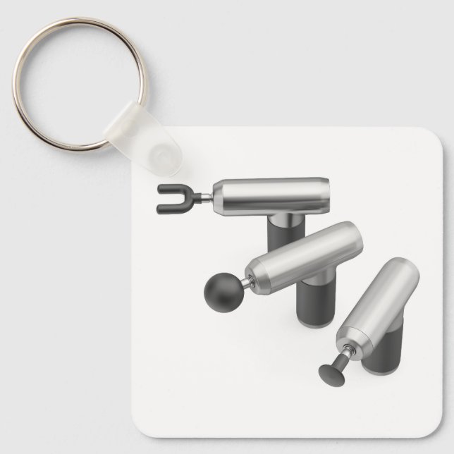 Three massage guns with different massage heads keychain (Front)