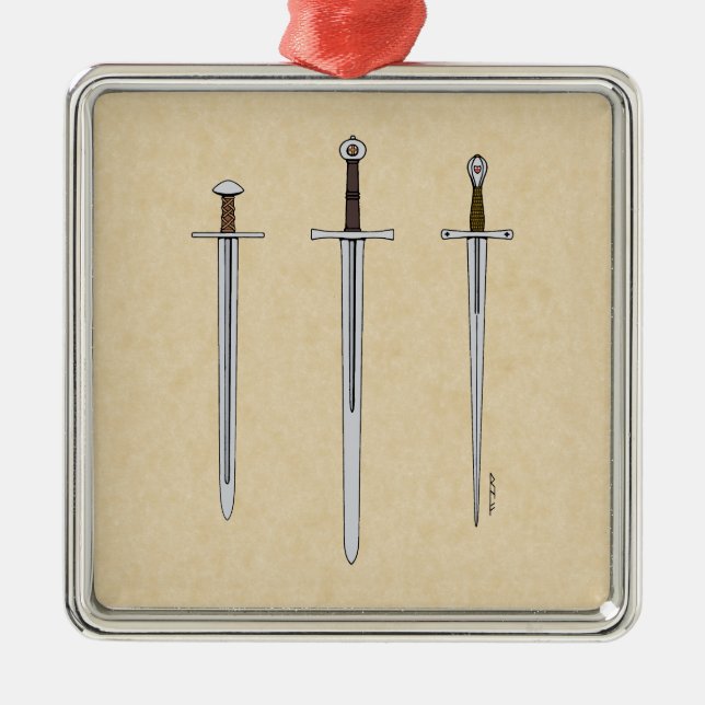 Three Medieval Swords 2016 Metal Ornament (Front)