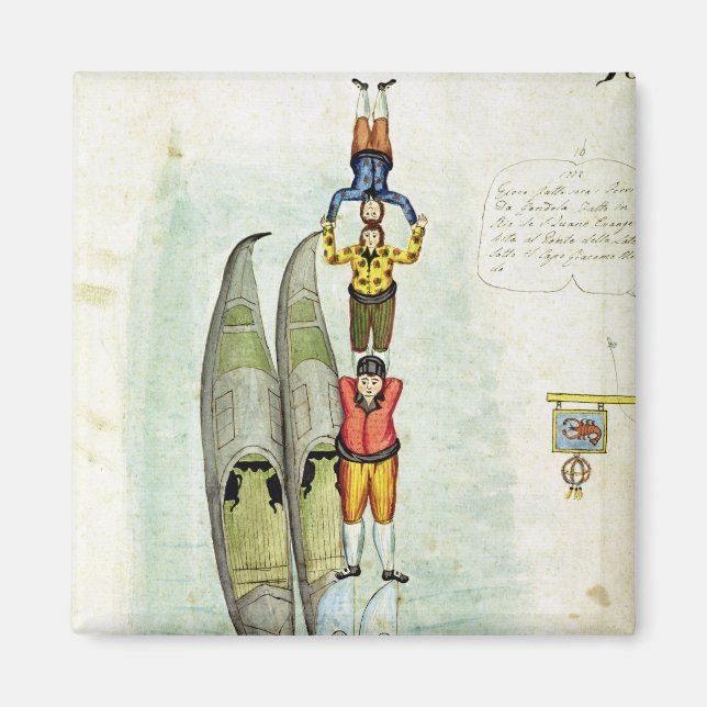 Three men balancing on two gondolas, 1772 magnet (Front)