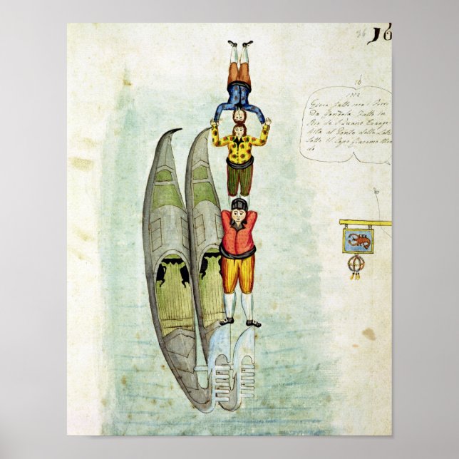 Three men balancing on two gondolas, 1772 poster (Front)