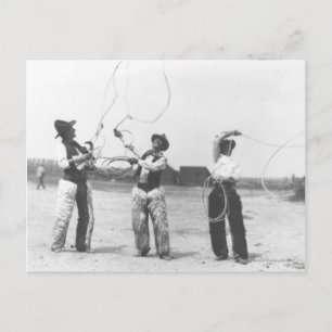 Three men lassoing. postcard