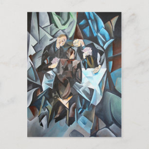 Three Men Playing Cards  Geometric Art After Rockl