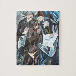 Three Men Playing Cards Geometric Art After Rockl Jigsaw Puzzle