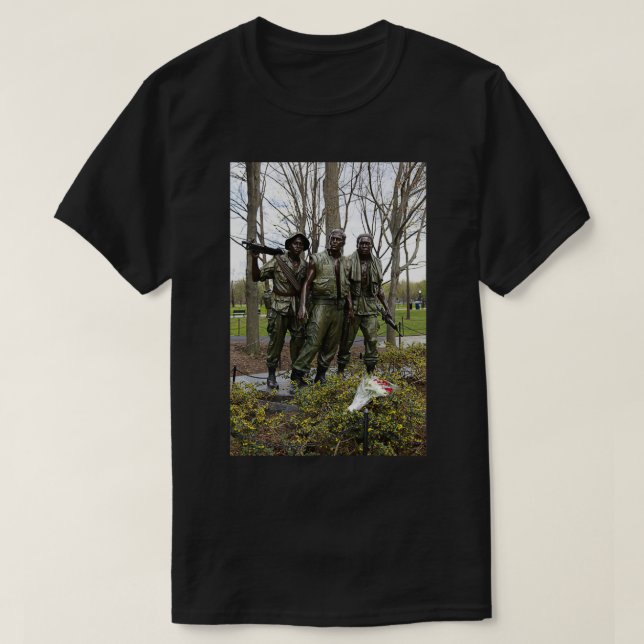 Three Men Soldier Statue w flowers T-Shirt (Design Front)