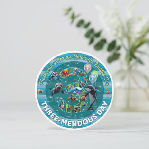 Three-mendous Day Round Birthday Invites