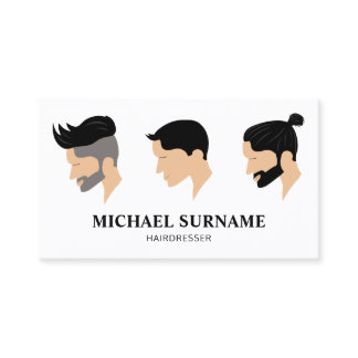 Three Men's Hair Styles Drawing Hairdresser Barber Business Card