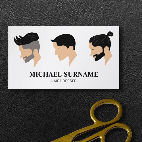 Three Mens Hair Styles Drawing Hairdresser Barber Business Card