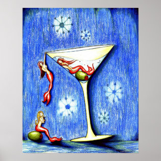 Three Mermaid Martini Poster