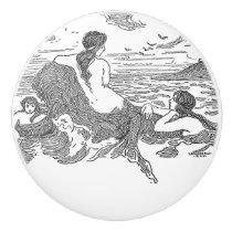 Three Mermaids on the shore Ceramic Knob