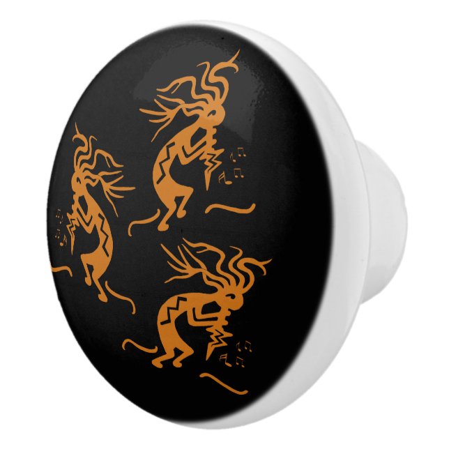 Three Merrymaker Dancing Kokopelli Musicians Ceramic Knob (Right)