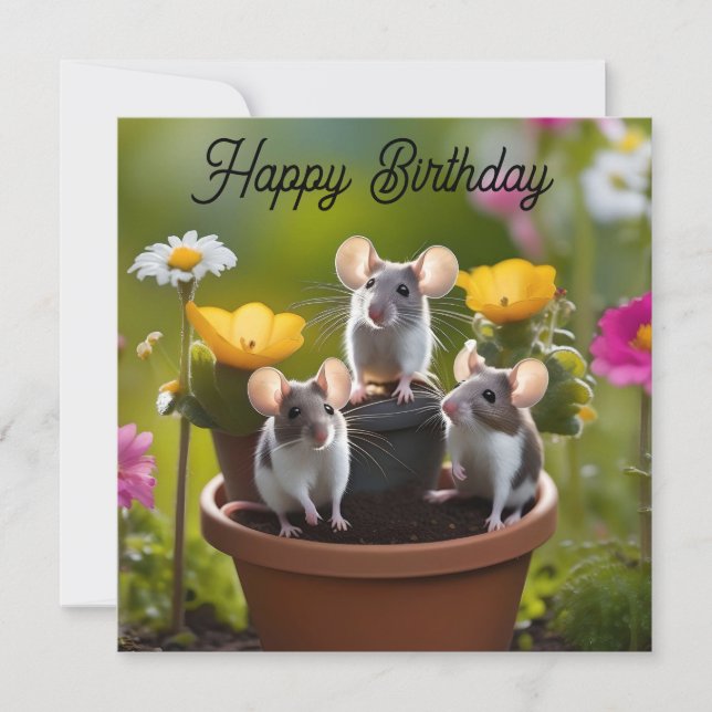 Three Mice In Flower Pots, (Front)