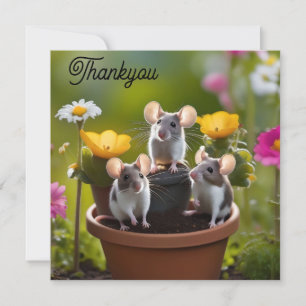 Three Mice In Flower Pots, Thank You Card