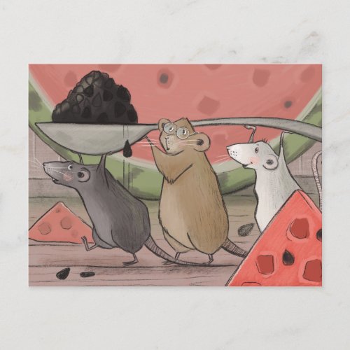 Three mice postcard
