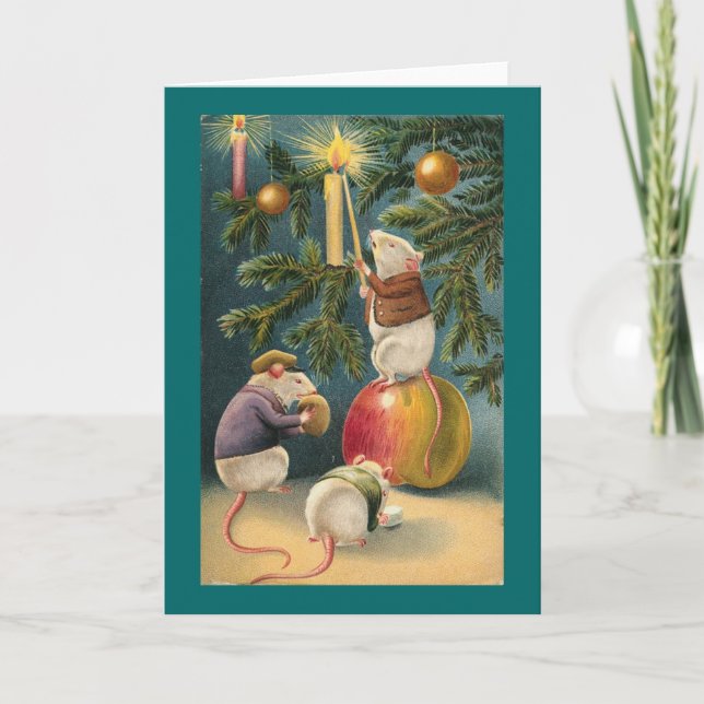 Three Mice Vintage Christmas Card (Front)