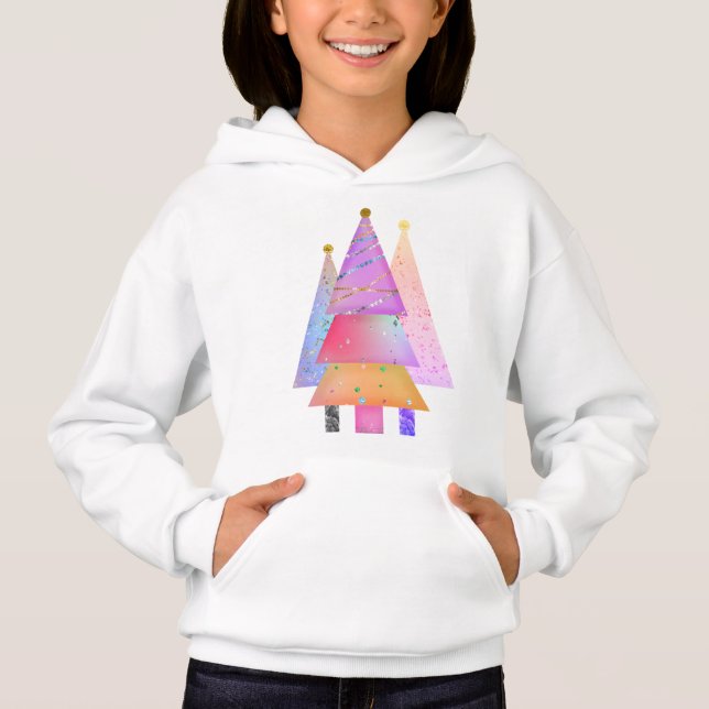 Three Modern Glittery Christmas Trees Hoodie (Front)
