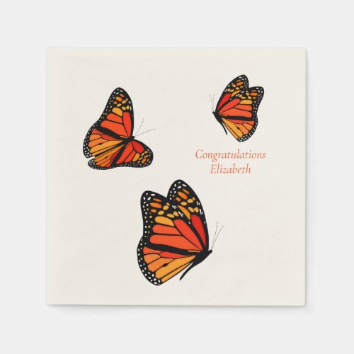 three Monarch Butterflies custom message Napkins