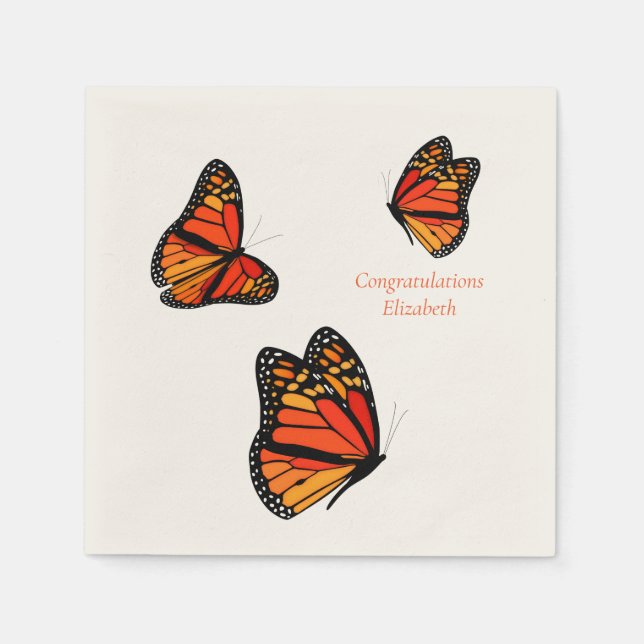 three Monarch Butterflies custom message Napkins (Front)